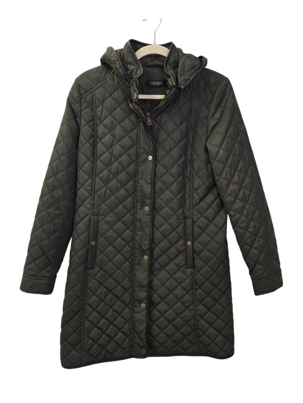 Lauren Ralph Lauren Black Label Quilted Vegan Leather Trim Hooded Coat Size Smal